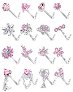 a collection of pink and silver metal items on a white background with the words love written below them