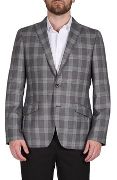 A rich glen plaid print distinguishes this woven sport coat that'll make a dapper statement to top off any look. Two-button closure Notched lapels Chest welt pocket; front flap welt pockets 70% polyester, 30% rayon Dry clean Imported Tailored Single-breasted Plaid Sport Coat, Tailored Plaid Sport Coat With Suit Collar, Fitted Plaid Sport Coat For Semi-formal Occasions, Semi-formal Fitted Plaid Sport Coat, Tailored Plaid Sport Coat For Business Casual, Classic Plaid Sport Coat For Spring, Winter Business Casual Plaid Sport Coat, Plaid Sport Coat For Business Casual In Winter, Winter Plaid Sport Coat For Business Casual