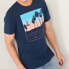 New With Tags! Size Large Navy Casual Top With Screen Print, Navy Casual Tops With Screen Print, Casual Navy Tops With Graphic Print, Navy Casual T-shirt With Screen Print, Casual Navy T-shirt With Screen Print, Crew Neck Tshirt, Old Navy Shirts, Navy Shirts, Navy Shirt