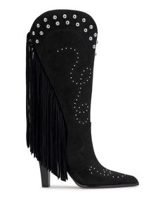 Rosera Studded Fringe Boot in Black – Jessica Simpson Black Western Boots For Evening, Fringe Boots, Western Boot, Black 7, Western Boots, Jessica Simpson, Faux Suede, Heel Height, Product Description