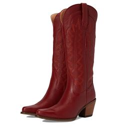 Red Heeled Boots For Rodeo, Red Western Heeled Boots With Snip Toe, Red Leather Snip Toe Mid-calf Boots, Red Round Toe Heeled Boots For Rodeo, Red Leather Heeled Boots For Rodeo, Western Style Red Leather Mid-calf Boots, Red Leather Wide Calf Boots, Red Wide Calf Leather Boots, Red Boots For Rodeo In Winter