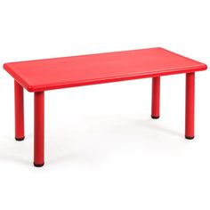 a red table with black legs on a white background