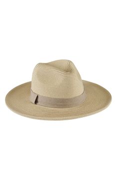 A tightly braided texture enhances the laid-back vibes of this Panama hat trimmed with a chambray band. UPF 50+ sun protection Packable Paper/polyester Spot clean Imported Flat Brim Panama Hat With Upf 50+, Panama Hat With Upf 50+ And Flat Brim, Outdoor Straw Hat With Upf 50+, Beige Panama Hat For Outdoor, Lightweight Beige Travel Hat, Casual Woven Panama Hat For Travel, Beige Panama Hat With Upf 50+ For Outdoor, Solid Straw Hat With Upf 50+ For Warm Weather, Lightweight Beige Panama Hat For Outdoor