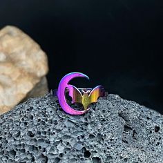 🐬Product Name：Bat Ring Crescent Ring 🐬Material：Copper 🐬Band color：Silver 🐬Style：art decor,Christmas gift,new year,Anniversary 🐬Personalized：Yes 🐬Recycled：Yes 🐬Occasion : Anniversary / Daily / Wedding / Gift / Party/birthday/Valentine's Day/Engagement/Mother's Day/Father's Day 🐬Metal:Copper 🐬Metal Color:Multicolor 🐬Style:Art Decor,Hiphop,party,dance,Halloween Gift, 🐬About Size:Height: about 1.37cm Thickness: about 0.12cm Width: about 0.17cm We can provide personalize ring sizes of 7-12 US size, if you need other sizes, please contact customer service in advance to customize for you, thank you Personalized：Our rings can be engraved with your custom name, or a date that is Commemorative significance special to you 💎About customize Jewelry💎 1. Tell the customer service the customi Black Fantasy Rings As Gift, Black Fantasy Style Rings As Gift, Fantasy Style Black Ring For Gift, Multicolor Punk Jewelry For Parties, Punk Multicolor Party Jewelry, Adjustable Punk Rings For Halloween, Multicolor Metal Rings For Gifts, Novelty Multicolor Metal Jewelry, Fantasy Rings For Halloween Gift