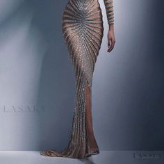 Lasaky - Fashionable Rhinestone Embellished Mesh Perspective Long Sleeve High-Slit Maxi Dress Mesh Dress Long Sleeve, Long Dress For Women, Long Sleeve Mesh Dress, Fishtail Dress, Split Skirt, Sequin Maxi Dress, Sequin Maxi, Split Dress, Maxi Robes