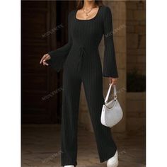 -Item Id 40422941 -Details: Rib-Knit -Neckline: Scoop Neck -Sleeve Type: Flare Sleeve -Style: Casual -Waist Line: High Waist -Color: Black -Pattern Type: Plain -Type: Tee -Sleeve Length: Long Sleeve -Length: Long -Fit Type: Regular Fit -Fabric: High Stretch -Material: Fabric -Composition: 100% Polyester -Care Instructions: Hand Wash Or Professional Dry Clean -Body: Unlined -Sheer: No **Open To Offers!!!** **Bundle To Save More** **30% Off Bundles Of 2 Or More Items!!** ***Orders Go Out Within 5- Black Jumpsuits And Rompers For Fall, Winter Solid Ribbed Jumpsuits And Rompers, Winter Ribbed Solid Jumpsuits And Rompers, Black Non-stretch Jumpsuits And Rompers For Fall, Casual Ribbed Jumpsuits And Rompers, Casual Ribbed V-neck Jumpsuits And Rompers, Fitted Black Ribbed Jumpsuit, Casual Solid Ribbed Jumpsuits And Rompers, Chic Solid Ribbed Jumpsuits And Rompers