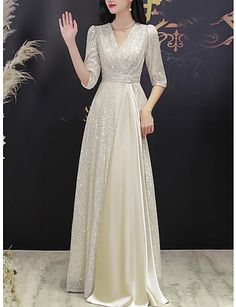 Bridal Dresses With Sleeves, Brooch Fabric, Elegant Evening Gowns, Brooch Dress, Dress Wedding Guest, Evening Gowns Elegant, Mother Of The Bride Dress, Crystal Brooch, Mom Dress