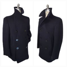 "If you are looking for a peacoat, buy a the real deal, here for your consideration is this original US Navy peacoat. Comes with original anchor Navy buttons and corduroy lined pockets. Stay warm this winter and protect yourself from the elements and sport this cool peacoat. Nice and heavy 100% wool made in United States of America USA. One thing for sure, they don't make them like this anymore. Label reads: Manufacturered by Naval Clothing  Company, 100% Wool Exclusively Ornamantation, Jami Cra Navy Business Peacoat For Winter, Navy Winter Sport Coat With Buttons, Winter Navy Sport Coat With Buttons, Winter Navy Sport Coat, Navy Business Pea Coat For Winter, Classic Navy Sport Coat For Winter, Classic Fitted Peacoat For Cold Weather, Classic Navy Winter Sport Coat, Fitted Long Peacoat For Cold Weather