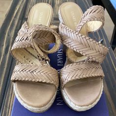 Gorgeous Stuart Weitzman Elixir Dove Vecchio Napa Leather Ankle Wrap Wedge. Never Worn. Size 10m Elegant Closed Toe Wedge Sandals With Woven Sole, Ankle Wrap, Stuart Weitzman Shoes, Womens Shoes Wedges, Stuart Weitzman, Wedges, Size 10, Women Shoes, Cream