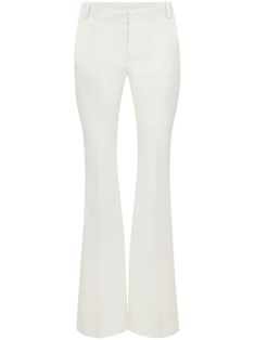 white cotton/linen mid-rise belt loops concealed front fastening two side slash pockets two rear welt pockets flared White Chic Wide Leg Flares, Chic White Wide-leg Flares, Chic White Wide Leg Flares, Chic Fitted White Flares, Chic White Fitted Flares, Modern Fitted White Pants, White Flared Wide Leg Cotton Pants, White Flare Wide Leg Cotton Pants, Classic White Flare Bottoms