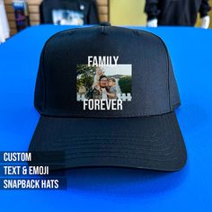 Discover the perfect personalized touch with our Custom Photo Cap! Ideal for men and women, this hat lets you proudly showcase your favorite memories or designs. A unique gift idea, it invites you to create a one-of-a-kind accessory. Genuine, straightforward, and truly special, it's customization at its finest. Craft yours today! Here's how to order: 1. Choose decoration style. 2. Choose quantity. 3. Enter custom text if applicable and or send us images or logos via Etsy messages or email to hel Black Hats With Letter Print For Gifts, Black Hats With Letter Print As Gifts, Personalized Black Hat For Gift, Letter Print Hat For Father's Day Gift, Curved Bill Trucker Hat With Letter Print As Gift, Black Dad Hat As Gift, Black Dad Hat As A Gift, Father's Day Gift Hats With Letter Print, Black Dad Hat Cap As A Gift