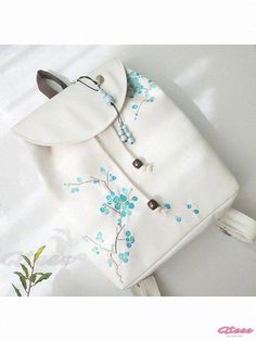 Qteee - Classic Floral Embroidered Backpack for a Timeless Look Embroidered Backpack, Flower Red, Red Flower, Blue Flower, Red Flowers, Blue Flowers, White Blue, Backpacks, Canvas