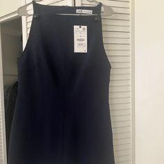 Zara Dress. Retails For $69. Casual A-line Dress With Back Zipper, Elegant Zara A-line Sleeveless Dress, Summer Workwear Mini Dress With Back Zipper, Summer Mini Dress With Back Zipper For Work, Summer Midi Dress With Back Zipper, Blue Dress With Back Zipper For Night Out, Blue Mini Dress With Back Zipper, Chic Blue Mini Dress With Back Zipper, Blue Summer Mini Dress With Back Zipper