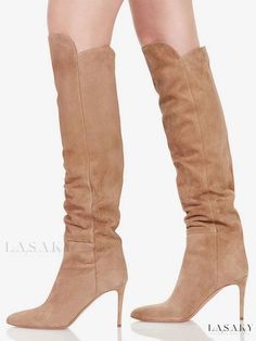 Lasaky - Premium Suede Knee Length Boots for Women with Stiletto Heel - Elegant and Stylish Design Beige Fitted Suede Knee-high Boots, Fitted Beige Suede Heeled Boots, Traditional Chic, Suede Knee High Boots, Knee Length Boots, Suede Boots Knee High, Stiletto Boots, Slouched Boots, Winter Shoes