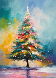 a painting of a brightly colored christmas tree