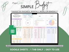 the simple budget spreadsheet is displayed on a laptop screen with text overlay