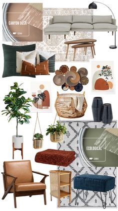 a collage of different furniture and decor items