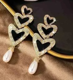 1-Pair-Elegant-Glam-Heart-Shape-Plating-Inlay-Ferroalloy-Rhinestones-14K-Gold-Plated-Drop-Earrings (2) Gold Heart-shaped Earrings With Rhinestones, Gold Rhinestone Heart Earrings, Gold Heart Earrings With Rhinestones For Valentine's Day, Elegant Heart Dangle Earrings For Party, Elegant Dangle Heart Earrings For Party, Glamorous Gold Heart Earrings, Elegant Party Heart Dangle Earrings, Elegant Double Heart Earrings For Party, Elegant Rhinestone Heart Earrings As Gift