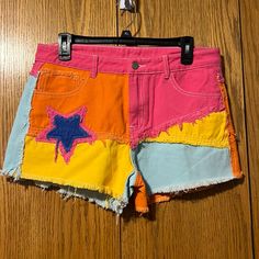 Nwot Brand; Shein Size: Large Color: Multicolor Colorful Shorts, Silly Clothes, Neon Shorts, Shein Shorts, New School Year, School Year, Pink Blue, Brain, Outfit Inspirations