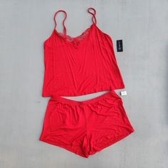 Inc Int Concepts Women Red Jersey Rayon Sleepwear Pajama Cami/Shorts Set Size L New With Tags Flirty Lace-Trimmed Cami And Shorts Pajama Set Lace Trim V-Neck Pullover Styling Adjustable Spaghetti Straps Elastic Waist Bottom 95% Rayon / 5% Elastane Machine Washable Red Lounging Sets For Summer, Red Short Sets For Loungewear, Red Summer Sets For Bedtime, Red Bedtime Sets For Summer, Red Stretch Sleepwear For Pajama Party, Red Summer Sleepwear For Loungewear, Red Summer Loungewear Sleepwear, Red Stretch Sleepwear For Loungewear, Red Short Sleepwear For Bedtime