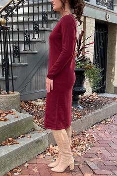 Fall in LOVE with your new favorite modest sweater dress - made just for YOU! When it comes to a modest fit and length - we promise we have you covered! Our "Quinn Everyday Scoop neck Sweater Dress' is the perfect simple yet sophicasted style for all of your fall & winter occassions. Made of a medium-thick material, the quality is worth every penny! Available in 5 essential colors: Burgundy, Dk. Camel, Emerald, Navy & Grey! This dress does run true to size. If in between sizes we recommend - siz Burgundy Skirt, Cowl Neck Sweater Dress, Scoop Neck Sweater, Modest Fits, Distressed Denim Skirt, Acid Wash Denim, Navy Grey, Grey Denim, Cowl Neck Sweater