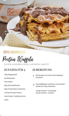 a menu for waffles with chocolate on top