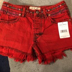 Nwt Fp Red Jean Shorts. Color Is Gypsy Red. I Didn’t Try This On But By The Material They Aren’t Too Stretchy. I Would Say If You Are Normally A Size 24 In Fp Shorts These Will Work For You. Reasonable Offers Please. High Waist Bottoms With Frayed Hem For Festival, Festival Shorts With Frayed Hem, Frayed Hem Festival Shorts, Cutoff Cotton Bottoms For Festival, Cotton Cutoff Bottoms For Festival, Red Cotton Cutoff Shorts, Cotton Hippie Shorts, Red Short Length Bottoms For Spring, Bohemian Cutoff Bottoms With Frayed Hem