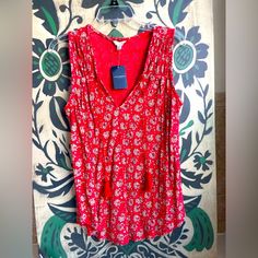 Nwt Lucky Brand Red Floral Top Sleeveless W/ Tassel Size M Casual Sleeveless Top With Tassel Ties, Casual Sleeveless Fringe Top, Red Fringe Tops For Summer, Spring Sleeveless Top With Tassels, Sleeveless Tops With Tassel Ties For Spring, Casual Red Tops With Tassels, Casual Red Tassel Top, Bohemian Sleeveless Top With Tassel Ties, Bohemian Fringe Sleeveless Tank Top