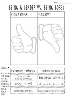 Help students learn how to tell the difference between being bossy and being a leader with this activity page. Character Counts Activities, Leader In Me Activities, Leadership Activities For Kids, Group Therapy Activities, Being A Leader, Coping Skills Activities, School Counseling Activities, Social Skills Lessons, Social Skills For Kids