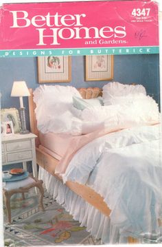 the cover of better homes magazine shows a bed with ruffled bedspread and pillows