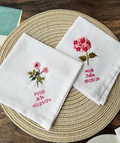 If you need a personalized design, please do not hesitate to message us. Thank you! 📍 About the floral embroidered handkerchiefs Handkerchiefs are made from linen of natural origin, so they are safe, environmentally friendly, soft and absorbent. Size: 30x30 cm. Create your own messages. The texts and flowers are embroidered 100% by hand, not machine embroidery or print.  📍  You buy this for yourself or give it as a perfect sweet gift for: - Wedding or bridesmaid gifts  - Bachelorette gifts, Back to school gifts. - Best friends gifts - Birthday Gifts  - Gifts for girlfriend, sisters, mom, dad, grandmothers. 📍 Care instructions: hand wash towels, gently rub and dry in a well-ventilated place, avoiding direct sunlight to make the fabric and embroidery more durable. 📍Shipping - They are ha Embroidered White Handkerchief Gift, White Embroidered Handkerchiefs As Gift, White Handkerchiefs With Custom Embroidery As Gift, White Handkerchiefs With Custom Embroidery For Gift, Embroidered Flower Handkerchiefs For Gifts, Embroidered Flower Handkerchiefs As Gift, White Floral Embroidery Handkerchiefs For Gift, Flower Shaped Embroidered Handkerchiefs For Gift, Flower-shaped Embroidered Handkerchiefs For Gifts