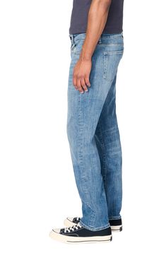 A deeply faded blue gives you a comfortable everyday denim in jeans that are cut slim with a touch of stretch and added room in the seat and thighs. Zip fly with button closure Five-pocket style 92% cotton, 7% polyester, 1% Lycra® spandex Machine wash, dry flat Imported Washed Blue Straight Relaxed Fit Jeans, Washed Blue Relaxed Fit Straight Jeans, Medium Wash Straight Fit Denim Jeans, Washed Blue Straight Fit Denim Jeans, Casual Straight Washed Blue Jeans, Casual Washed Straight Jeans, Faded Straight Denim Jeans, Faded Straight Casual Bottoms, Casual Straight Faded Bottoms