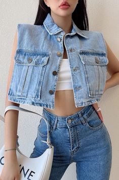 Item Type: CoatMaterial: DenimCollar: LapelSleeve Length: SleevelessColor: Black. Light BlueSize: S.M.L Size(cm) Top Length Bust Shoulder Width S 38 94 37 M 39 98 38 L 40 102 39 Sleeveless Vest Jacket, Denim Collar, Rhinestone Dress, Sleeveless Vest, Casual Denim, Bandage Dress, Mesh Dress, Denim Vest, Velvet Dress