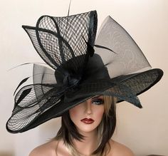 2017 collection.Black wide brim hat Fashion Hat Kentucky | Etsy Kentucky Derby Hats Diy, Derby Hats Diy, Black Wide Brim Hat, Cup Hat, Derby Attire, Kentucky Derby Style, Royal Ascot Hats, Derby Outfits, Couture Hats