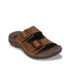 Skechers-Reggae Jammin Sandal Add to your summer fits with the Reggae Jammin sandal from Skechers. With a contoured footbed, sporty and flexible sole, and secure buckled straps, this pair provides a well-rounded base for favorite ensembles. Casual Slide Footbed Sandals With Ortholite Insole, Sporty Slip-on Sandals For Outdoor, Brown Slip-on Sport Sandals With Textured Footbed, Brown Sport Sandals For Summer Outdoor Activities, Brown Slip-on Sport Sandals For Vacation, Outdoor Leather Footbed Sandals, Comfortable Brown Slide Sport Sandals, Comfortable Brown Sport Slide Sandals, Outdoor Slip-on Sandals With Leather Footbed