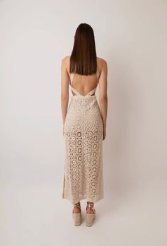 Tuscany Crochet Maxi Dress Elegant Midi-length Backless Dress For Beach, Elegant Backless Dress For Spring Vacation, Chic Backless Midi Beach Dress, Chic Backless Midi Dress For Beach, Chic Backless Long Dress For Vacation, Elegant Fitted Midi Dress For Vacation, Elegant Long Backless Dress For Beach, Elegant Summer Crochet Dress, Chic Midi-length Backless Dress For Vacation