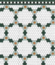 the pattern is made up of hexagonals and orange dots on white background