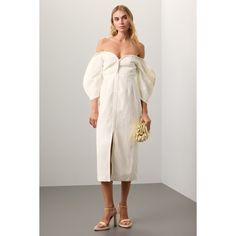 Off-White (63% Tencell Lyocell 37% Linen). Cocktail Dress. Off the Shoulder. Long Sleeve. Imported. Off The Shoulder Long Sleeve, Gold Clutch, Summer Soiree, Rent The Runway, Mara Hoffman, Closet Designs, Strappy Heels, Cocktail Party, Off The Shoulder