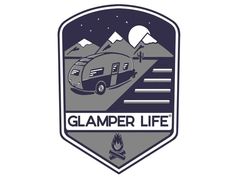 the logo for glamper life, an rv park that is located in the mountains