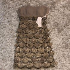 Tan Color Cocktail Dress. Strapless, Comes With Pack Of Straps Speakeasy Dress, Roaring 20s Party Dress, Gold Dress Short, Hoco Ideas, Cocktail Dress Classy, Sue Wong Dresses, Embellished Mini Dress, Halter Dress Short, Gold Cocktail Dress