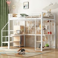 a child's bedroom with a bunk bed and desk