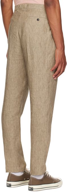 Lightweight relaxed-fit plain-woven linen trousers. · Belt loops · Three-pocket styling · Zip-fly · Pleats at front waistband Supplier color: Dark stone Beige Linen Bottoms With Belt Loops, Beige Linen Pants With Belt Loops, Beige Tapered Leg Linen Pants, Beige Linen Tapered Leg Pants, Pleated Trousers, Linen Trousers, Top Brands, Women Wear, Trousers