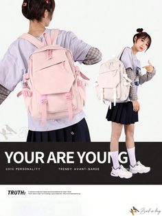 Bird in Bag - Soft Girls' School Backpack in Literary Style with Large Capacity and Water Resistance Casual Large Capacity Pink Backpack, Trendy Pink Backpack With Pockets, Girl Backpacks School, Girls School, Waterproof Backpack, School Backpack, Bird In Bag, Soft Girl, School Backpacks