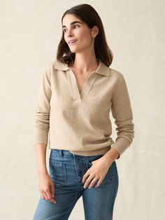 Jackson Sweater Polo - Oatmeal Heather Womens Packing List, Spring Layers, Sweater Polo, Polo Women, Textured Yarn, Women Sweaters Winter, Cozy Sweater, Fresh Look, Winter Sweaters