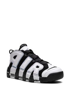 "Find NIKE Air More Uptempo \"\"cobalt Bliss\"\" Sneakers on Editorialist. black/white calf leather signature Swoosh logo detail patch lettering speed lacing system round toe branded insole chunky rubber sole" Nike Lace-up Sneakers For Sports Events, Nike Basketball Shoes With White Sole For Streetwear, Black Nike Sneakers With Logo Print, High-top Basketball Shoes With Logo For Streetwear, Urban High-top Sneakers With Logo For Streetwear, Nike Sneakers With Logo Print For Streetwear, High-top Skate Shoes With Logo-print Tongue For Streetwear, Black Custom Sneakers With Logo For Streetwear, Black Custom Logo Sneakers For Streetwear