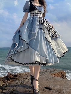 ❤︎Alice in Wonderland Asymmetrical Check Dress❤︎ Please allow approximately one month for shipping due to the popularity of this item.    Size Bust (cm/in) Waist (cm/in) Sleeve Length (cm/in) Long skirt length (cm/in) Short skirt length (cm/in)     S  80-90 / 31.5-35.4 60-70 / 23.6-27.6 27 / 10.6 115 / 45.3 98 / 38.6   M 84-94 / 33.1-37 64-74 / 25.2-29.1 27.5 / 10.8 116 / 45.7 99 / 39   L 88-98 / 34.6-38.6 68-78 / 26.8-30.7 28 / 11 117 / 46.1 100 / 39.4   XL 92-102 / 36.2-40.2 72-82 / 28.3-32.3 Blue Alice Dress, Alice And Wonderland Aesthetic Outfits, Alice In Wonderland Dress Aesthetic, Alice In Wonderland Dresses, Alice In Wonderland Dress Ideas, Wonderland Outfits Ideas, Alice Inspired Outfits, Wonderland Aesthetic Outfit, Creative Outfits Unique