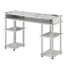 PRICES MAY VARY. 2 Standard Plug Outlets & 2 USB Ports 6ft Long Power Supply Cord Easy Assembly Multiple Shelves for Storage Stainless Steel Poles that Will Not Rust Desk With Shelves, Student Desk, Grey Desk, Stylish Desk, Student Desks, Marble Wood, Desk Shelves, Office Furniture Desk, Modern Desk