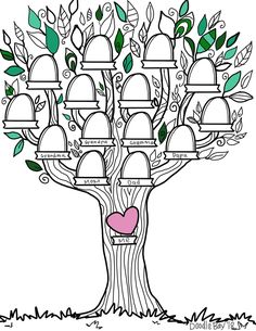 a family tree with hearts and leaves on it