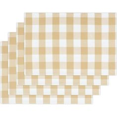 four placemats with beige and white checks on them