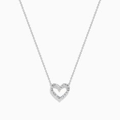 Novelty 14K White Gold Diamond Heart Necklace Formal Heart-shaped Brilliant Cut Necklace, Elegant Heart Shaped Diamond Necklace For Formal Occasions, Elegant Heart Shaped Diamond Necklace For Formal, Timeless Silver Heart Necklace, Luxury White Gold Necklace For Valentine's Day, Luxury White Gold Double Heart Necklace, Classic Double Heart Polished Necklace, Classic Double Heart Necklace With Polished Finish, Formal Heart Charm Diamond Necklace